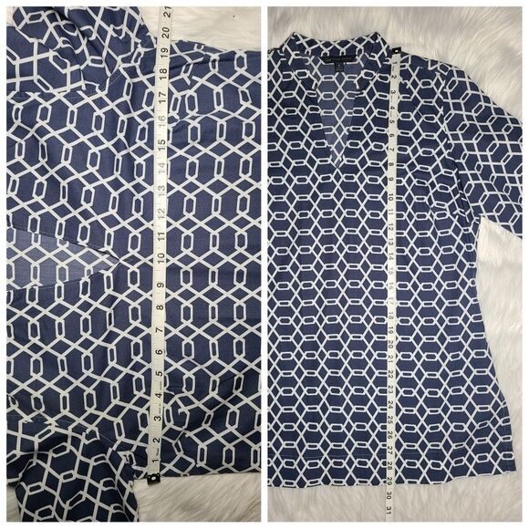 Brooks Brothers|100% Cotton Blue Geometric Tunic Top, MEDIUM - Picture 5 of 7